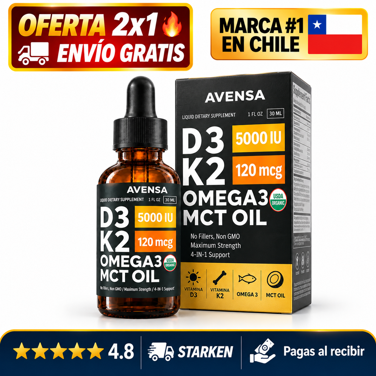 Vitamina D3 + K2 + Omega 3 en Gotas – Huesos y Articulaciones