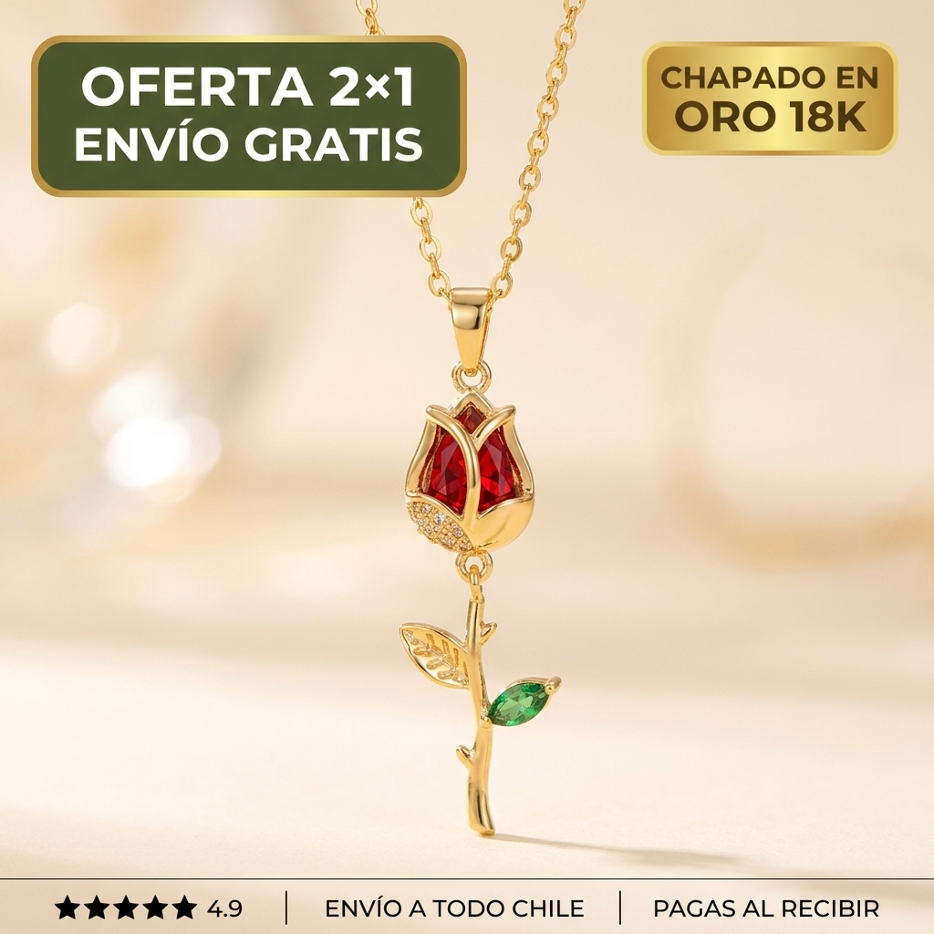 Collar Clavel Rojo Chapado en Oro 18k – Amor Eterno
